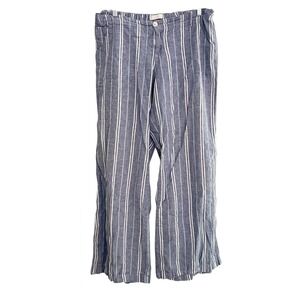 Just Living Striped Wide Leg Pants Blue‎ White Linen Blend Casual Comfy L Boho